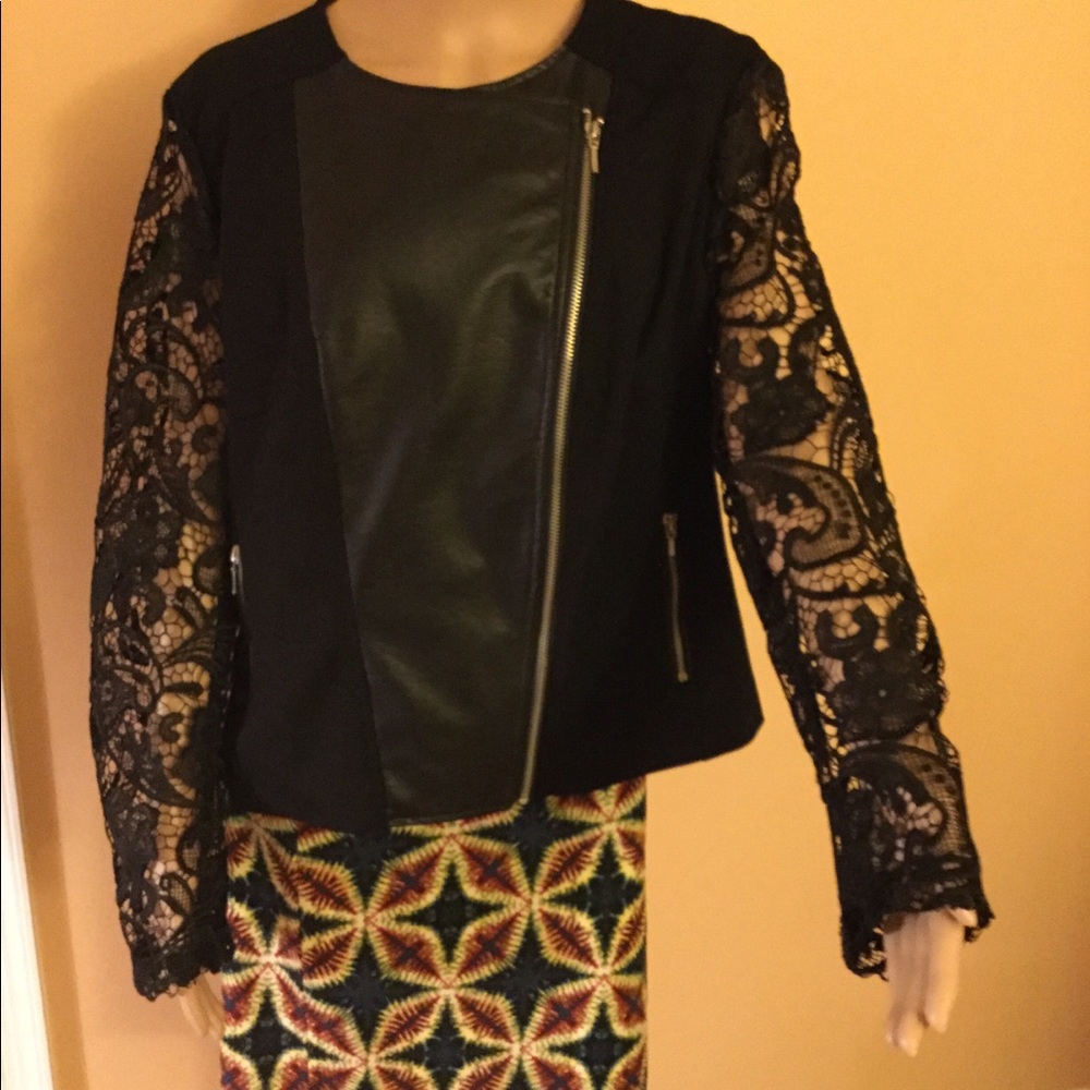 INC Black Jacket Detailed Lace Sleeves